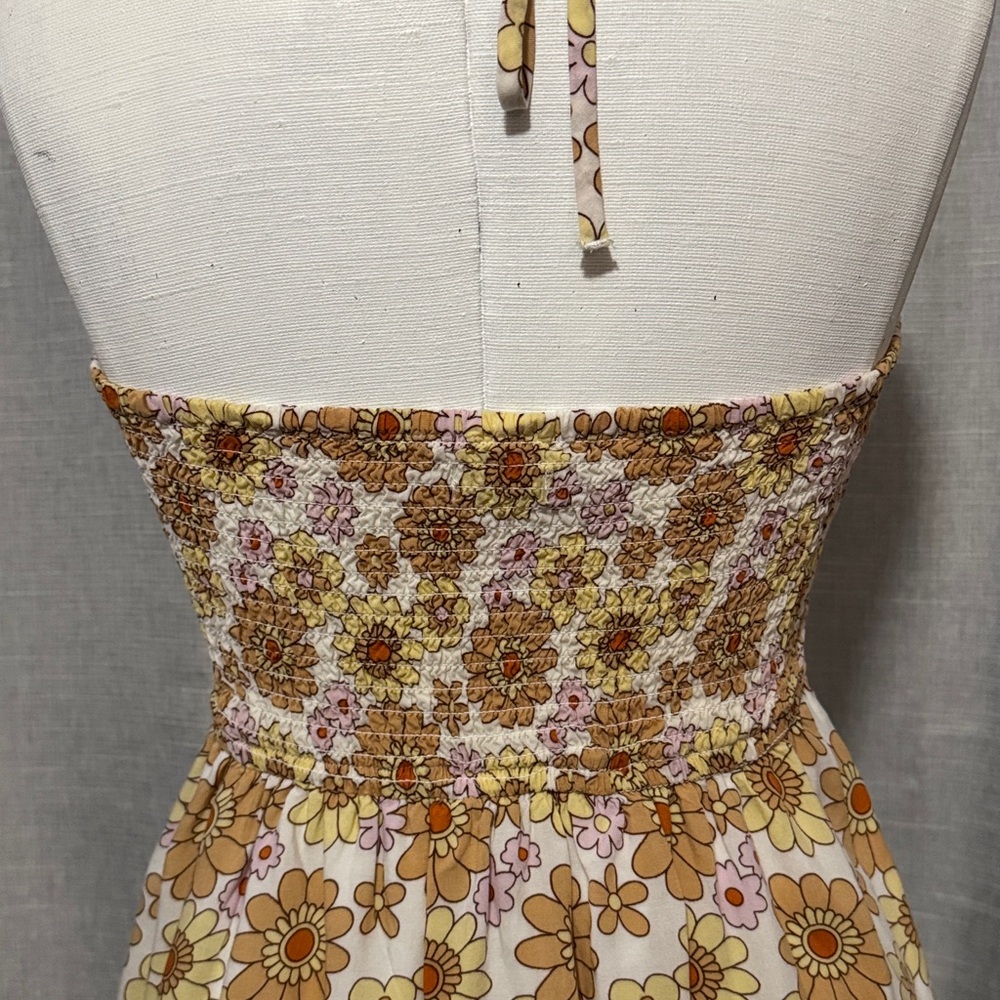 Retro Vibes Hollister Halter Style Sundress-Sz M-Tan/Yellow/Pink/White-Lined-EUC - Picture 7 of 14